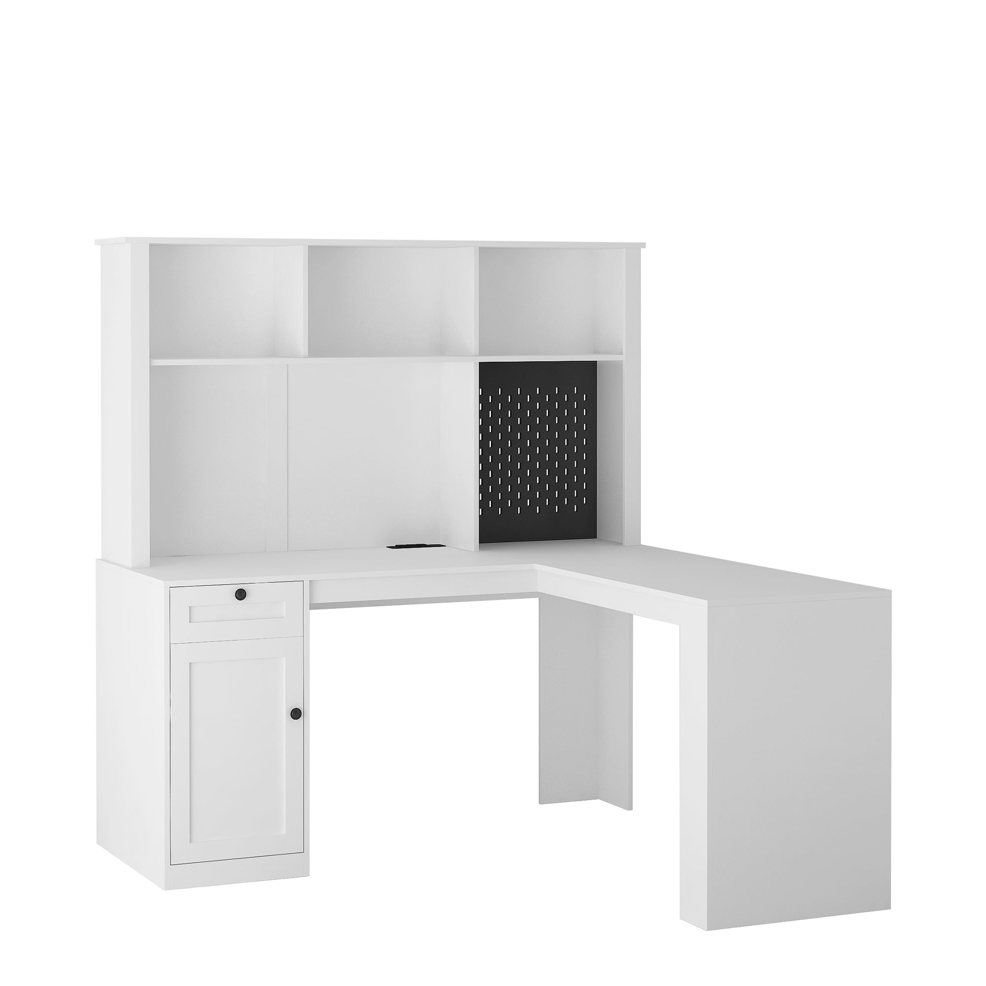 L Shaped Desk With Outlet, Computer Desk With Drawers, Bookshelf & Hutch, Modern Corner Desk, Home Office Desk,L Shaped Study Table Writing Desk,Corner Gaming Computer Desk With Storage White Mdf