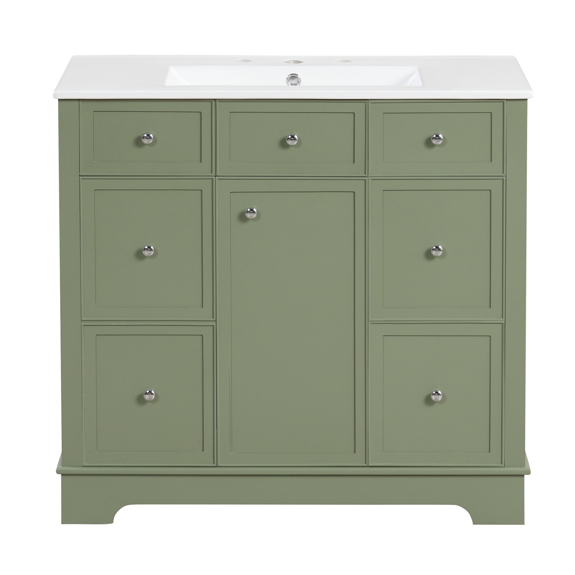 36" Bathroom Vanity With Sink, One Cabinet With Three Drawers And One Flip Drawer, Solid Wood And Mdf Board, Green Green Solid Wood Mdf