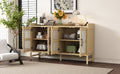 Sideboard Rustic Buffet Cabinet, Sideboard Cabinet With Decorative Rattan Doors, Buffet Cabinet With Storage For Entryway Dining Room Kitchen Living Room, Natural Natural Mdf