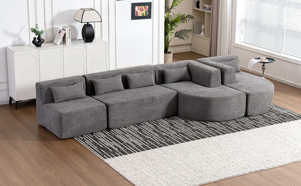 143.7" Upholstered Sofa Free Combined Sofa Couch With Two Chaise Lounge And Five Back Pillows For Living Room, Light Gray Light Gray Foam Polyester 5 Seat