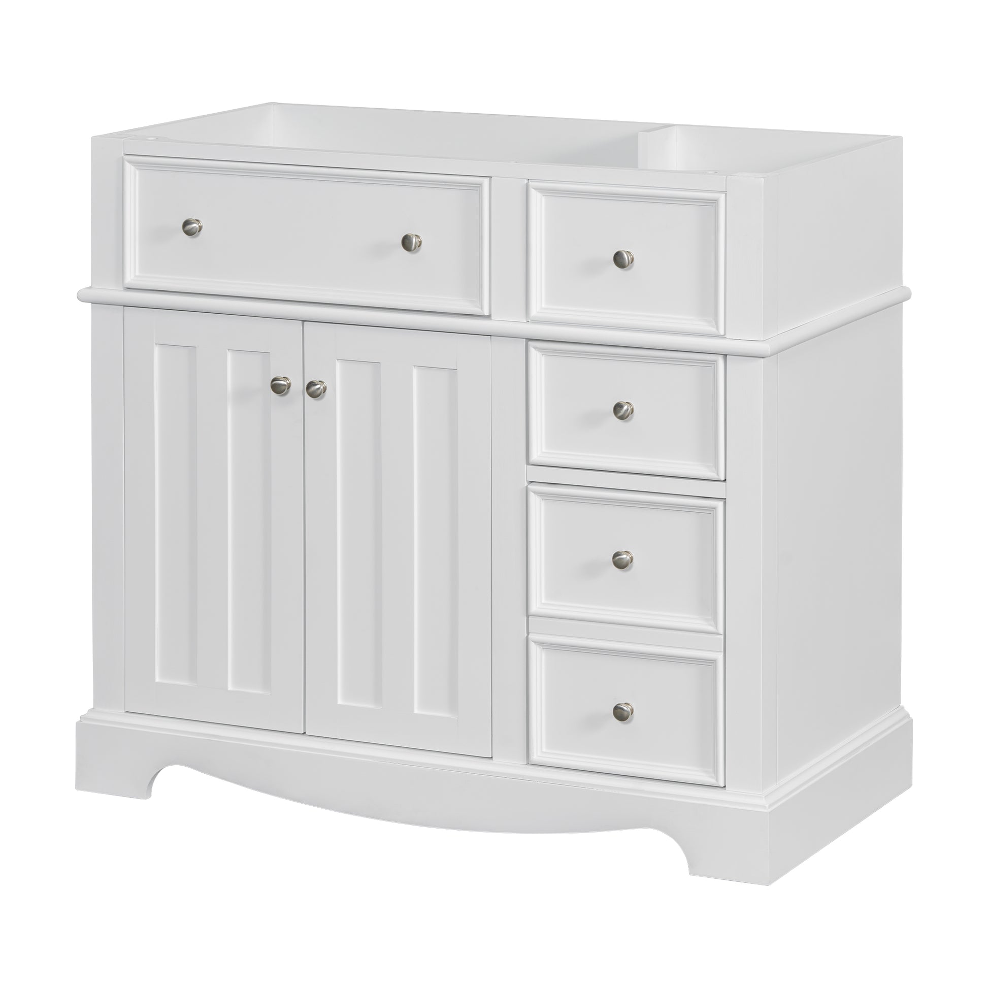 36'' Bathroom Vanity Without Basin Sink, Solid Wood Frame Bathroom Storage Cabinet, Freestanding Vanity With 3 Drawers& Adjustable Shelf Not Include Basin Sink White Bathroom Modern Solid Wood Mdf