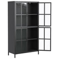 Premium Black Metal Storage Cabinet With Tempered Glass Doors, Adjustable Shelves, Anti Tipping Device, Magnetic Silent Closure, And Adjustable Feet For Home And Office Use Accent Chests 3 4 Spaces