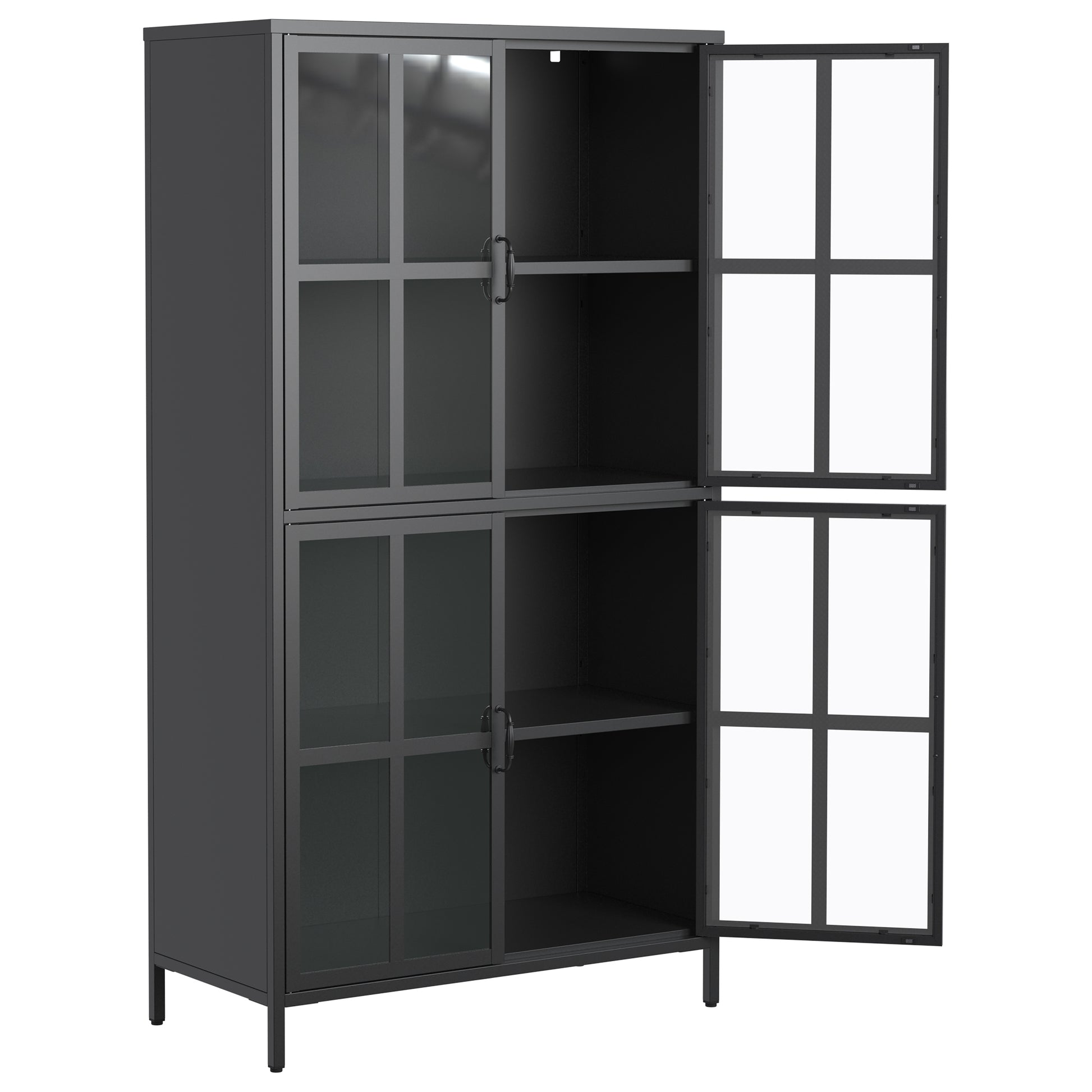Premium Black Metal Storage Cabinet With Tempered Glass Doors, Adjustable Shelves, Anti Tipping Device, Magnetic Silent Closure, And Adjustable Feet For Home And Office Use Accent Chests 3 4 Spaces