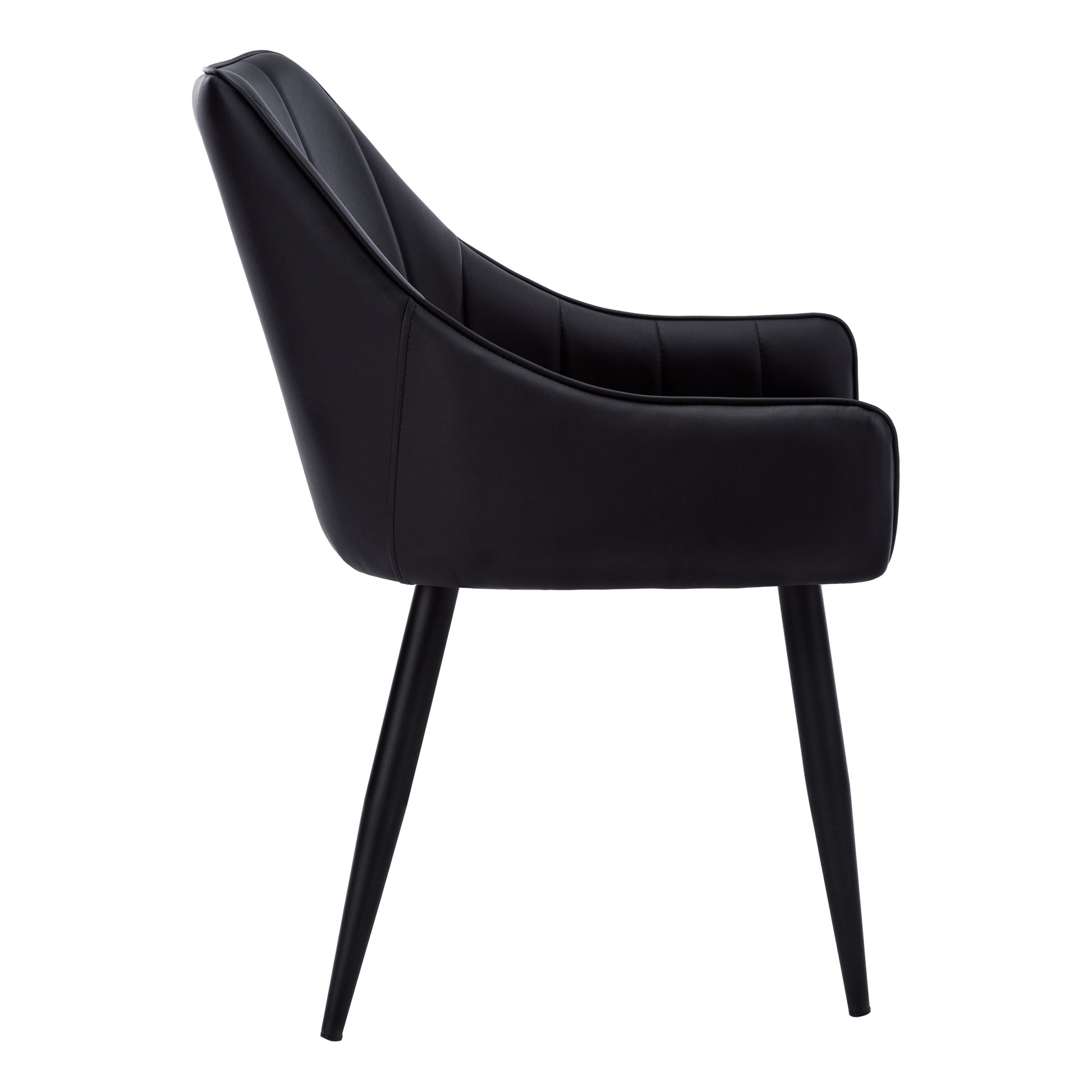 Dining Chair, Set Of 2, Side, Upholstered, Kitchen, Dining Room, Black Leather Look, Black Metal, Contemporary, Modern Black Foam Faux Leather