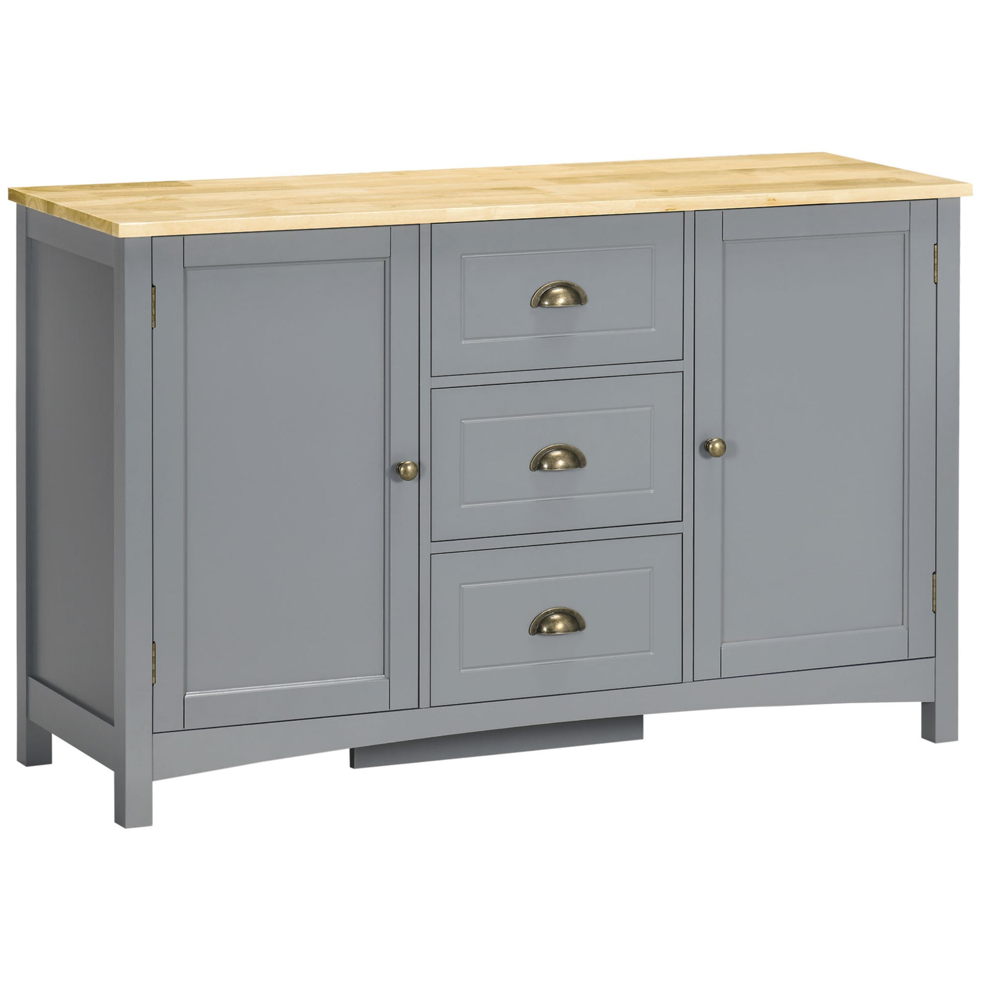 Homcom Sideboard Buffet Cabinet, Retro Kitchen Cabinet, Coffee Bar Cabinet With Rubber Wood Top, Drawers, Adjustable Shelves For Living Room, Entryway, Gray Gray Mdf