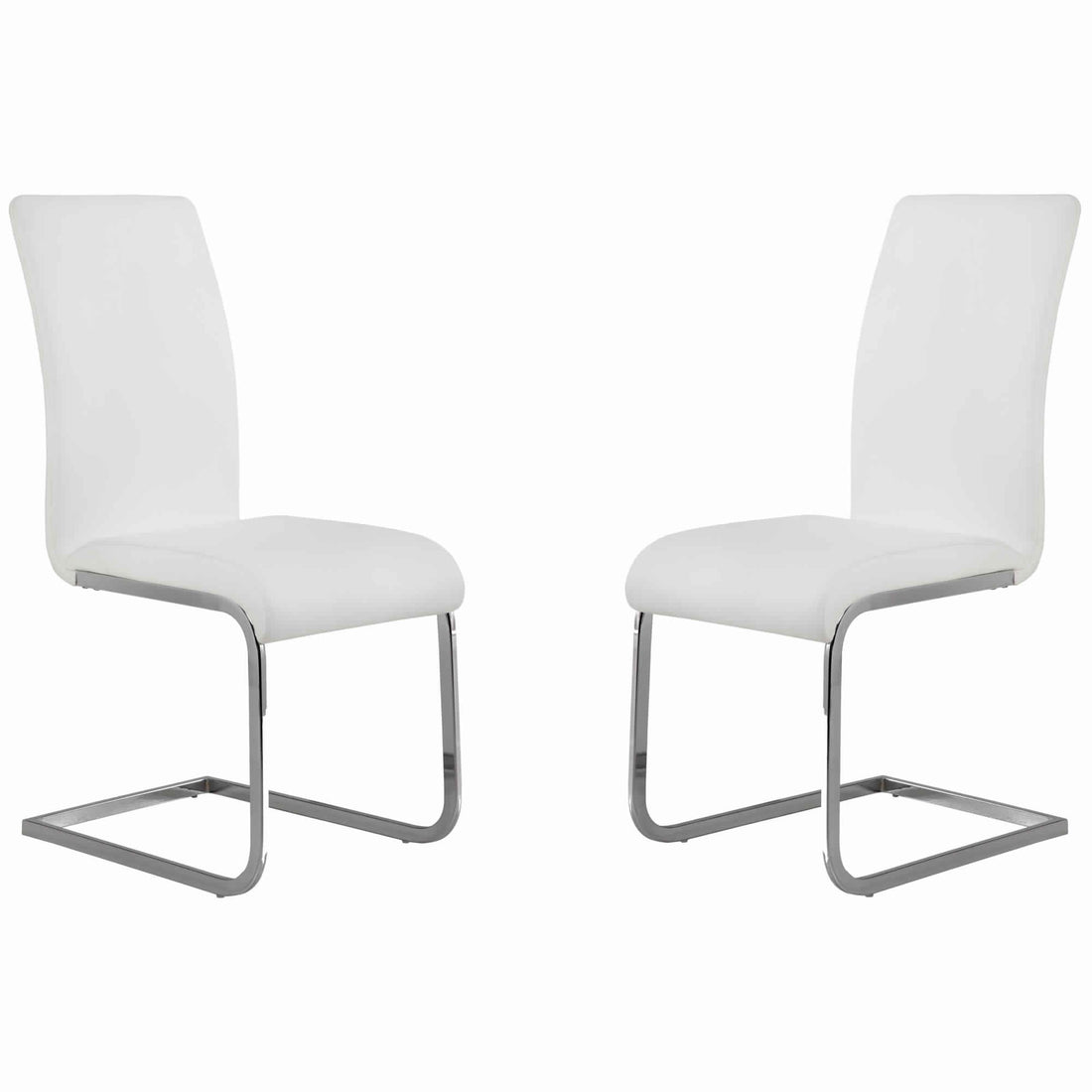 Metal Cantilever Basedining Chair, Set Of 2, White And Silver White Solid Wood