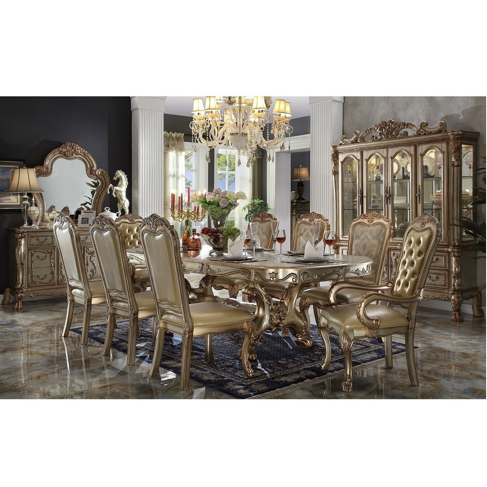 Bone And Gold Patina Tufted Arm Chair Set Of 2 Solid Beige Gold Dining Room Arm Chair Tufted Back Set Of 2 Faux Leather