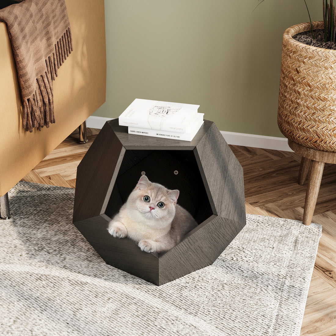 25.98'' Modern Pet Furniture Cat Litter, Sofa Side Table, Planter Mdf Multifunctional Furniture, Burmese Sumac Black Brown Mdf