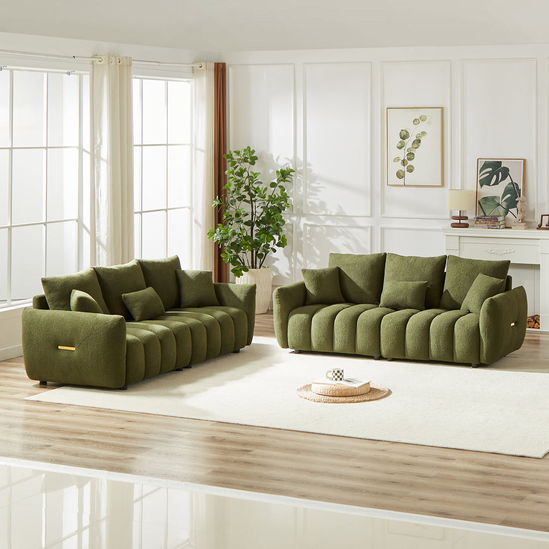 3 Seater 3 Seater Combo Sofa Modern Living Room Sofa, Teddy Sofa, Wooden Frame, 6 Cushions, Apartment Sofa Furniture Green Wood Primary Living Space Pine Foam Fabric 6 Seat