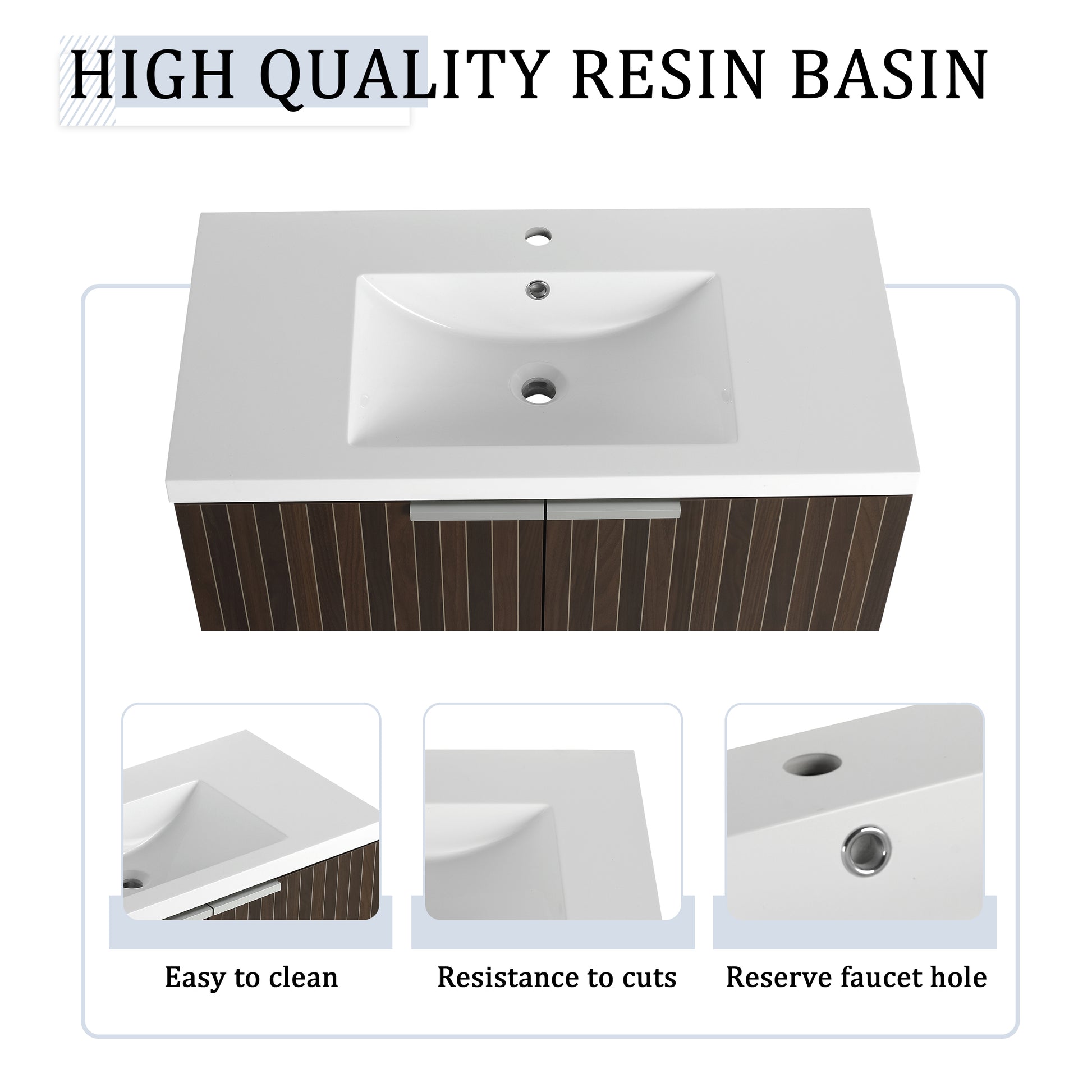 36 Inch Bathroom Cabinet With Resin Sink,Soft Close Doors,Float Mounting Design Silver Brown Stripe Bathroom Modern Plywood Plywood