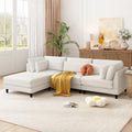 Modern Modular Sectional Sofa With Movable Ottoman, 110 Inch 4 Seat Sofa Set With 5 Pillows, Unique Piping Stitch Design, Convertible L Shaped Sofa For Living Room, Office & Spacious Rooms Beige