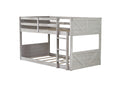 Twin Over Twin Floor Bunk Bed With Panelled Headboard And Footboard, Solid Rubber Wood Foundation With Safety Guardrails, Built In Ladder,Antique White Twin Antique White Rubber Wood