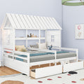 Twin Size House Platform Beds With Two Drawers For Boy And Girl Shared Beds, Combination Of 2 Side By Side Twin Size Beds,White Twin White Solid Wood Mdf