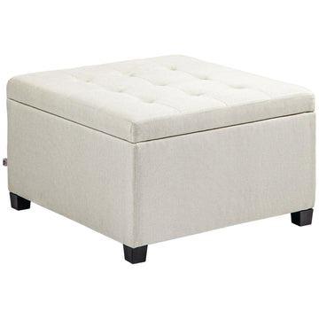 Homcom Fabric Tufted Storage Ottoman With Flip Top Seat Lid, Metal Hinge And Stable Eucalyptus Wood Frame For Living Room, Entryway, Or Bedroom, Beige Beige Polyester