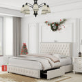 Queen Size Bed Frame With 4 Drawers, Star Galaxy Projector, Usb Charger, Music Speaker, Adjustable Upholstered Headboard With Diamond Button,Velvet Cream Mdf Metal