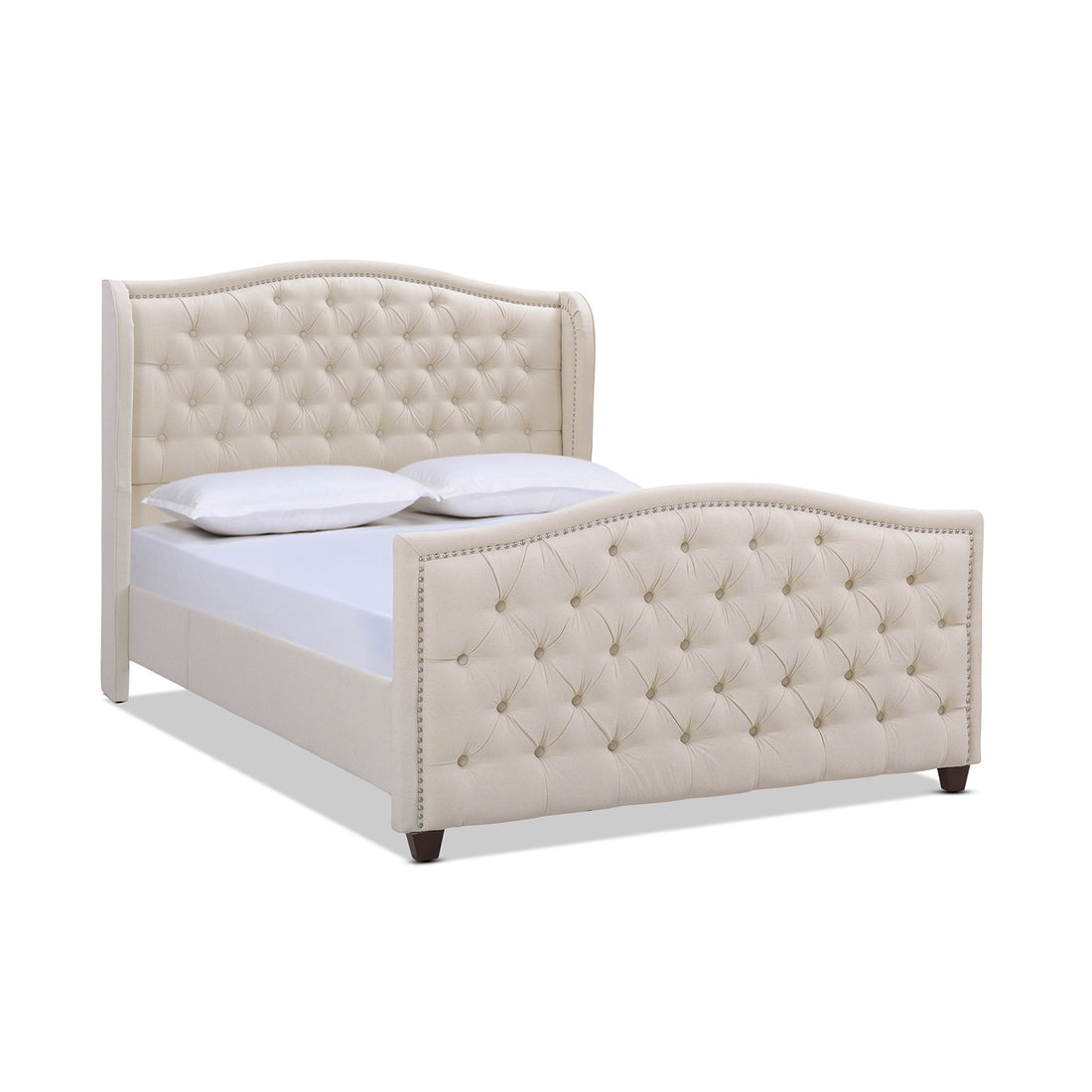 Marcella Upholstered Shelter Headboard Bed Set, Queen, Sky Neutral Beige Polyester Box Spring Required Queen Beige Wood Foam Polyester Polyester