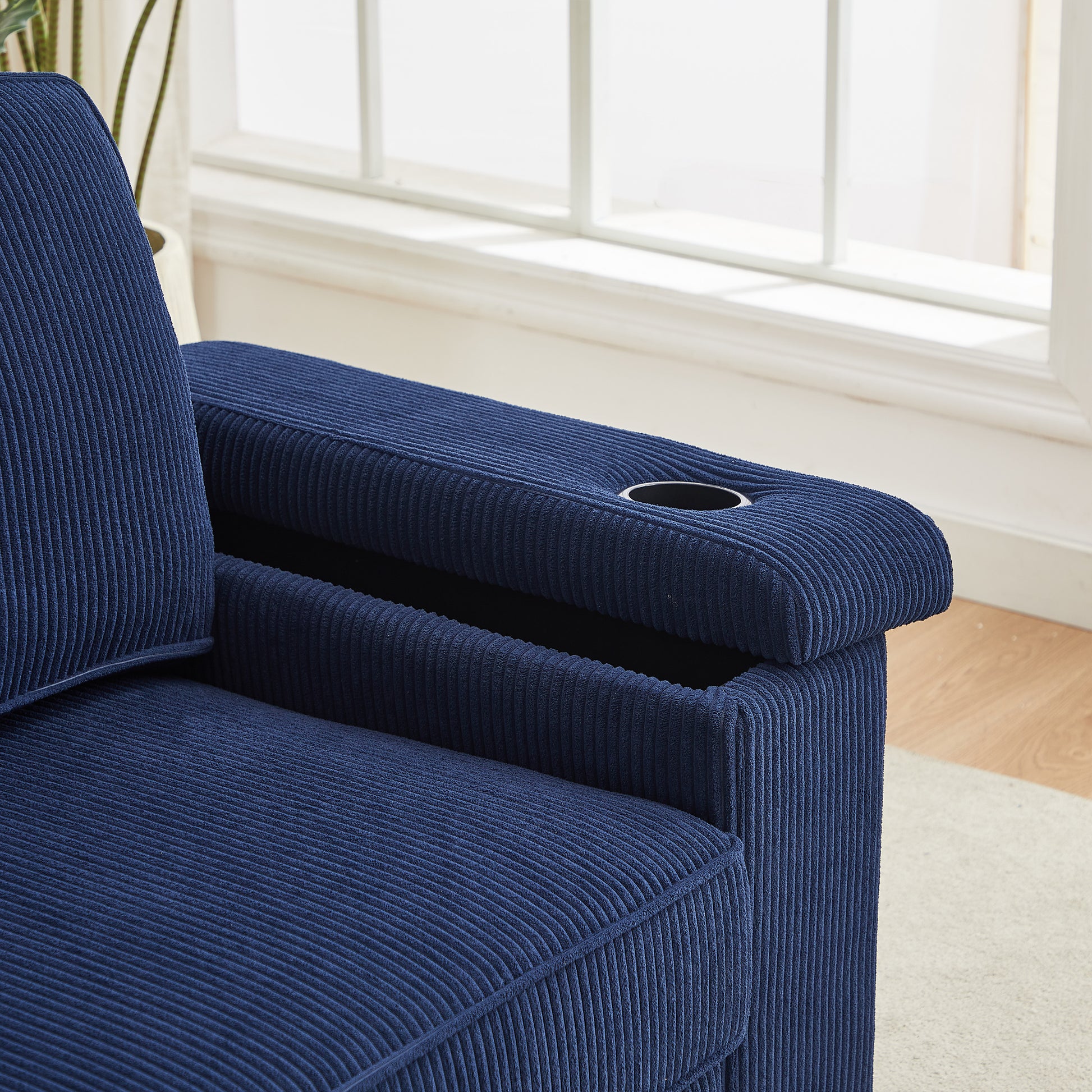 86.5 Inch Sofa Couch Deep Seat Sofa With Two Storage Spaces, T Pyce Charging Portsusb Charging Ports & 2 Cup ,Corduroy 3 Seater Couch, Modern Sofas For Living Room Blue Foam Corduroy 3 Seat