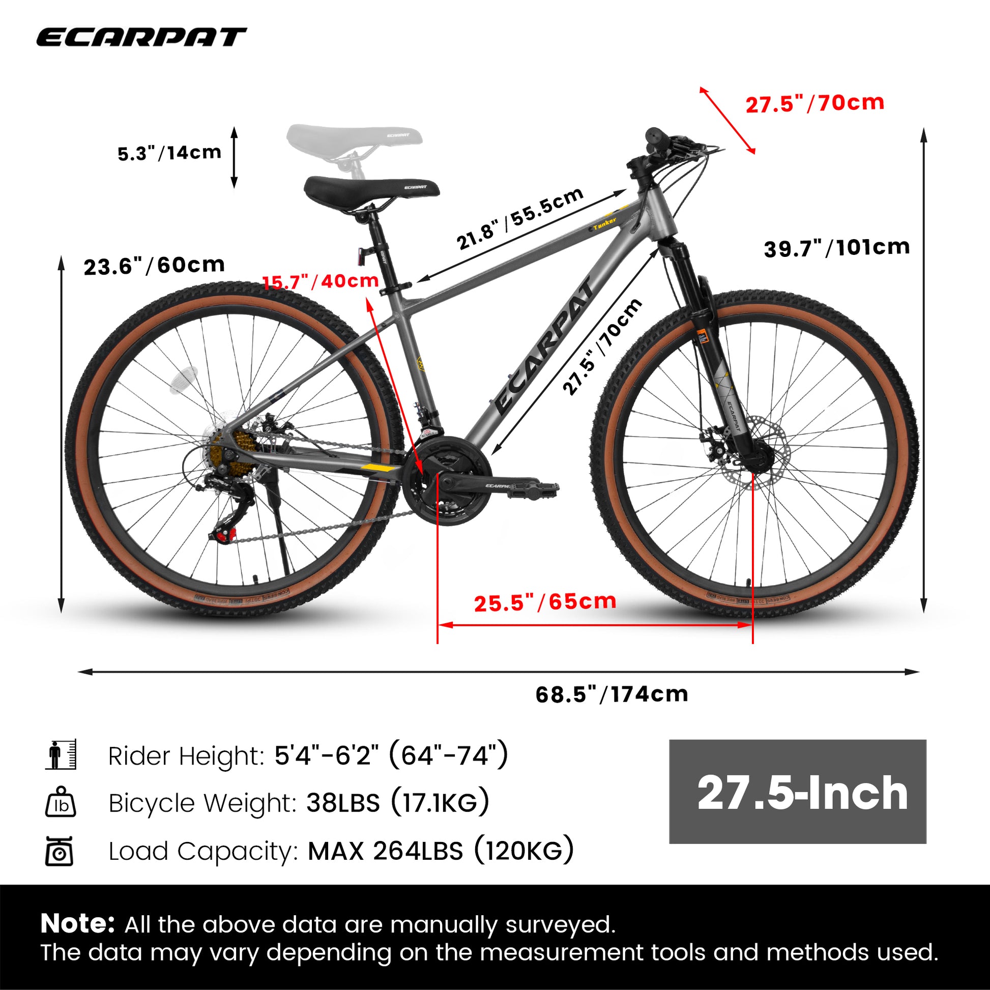 A27312 Ecarpat Mountain Bike 27 Inch Wheels, 21 Speed Mens Womens Trail Commuter City Mountain Bike, Aluminium Frame Disc Brakes Thumb Shifter Front Fork Bicycles Cycling Gray Without Durable Garden & Outdoor Classic Multifunctional Polyurethane Foam