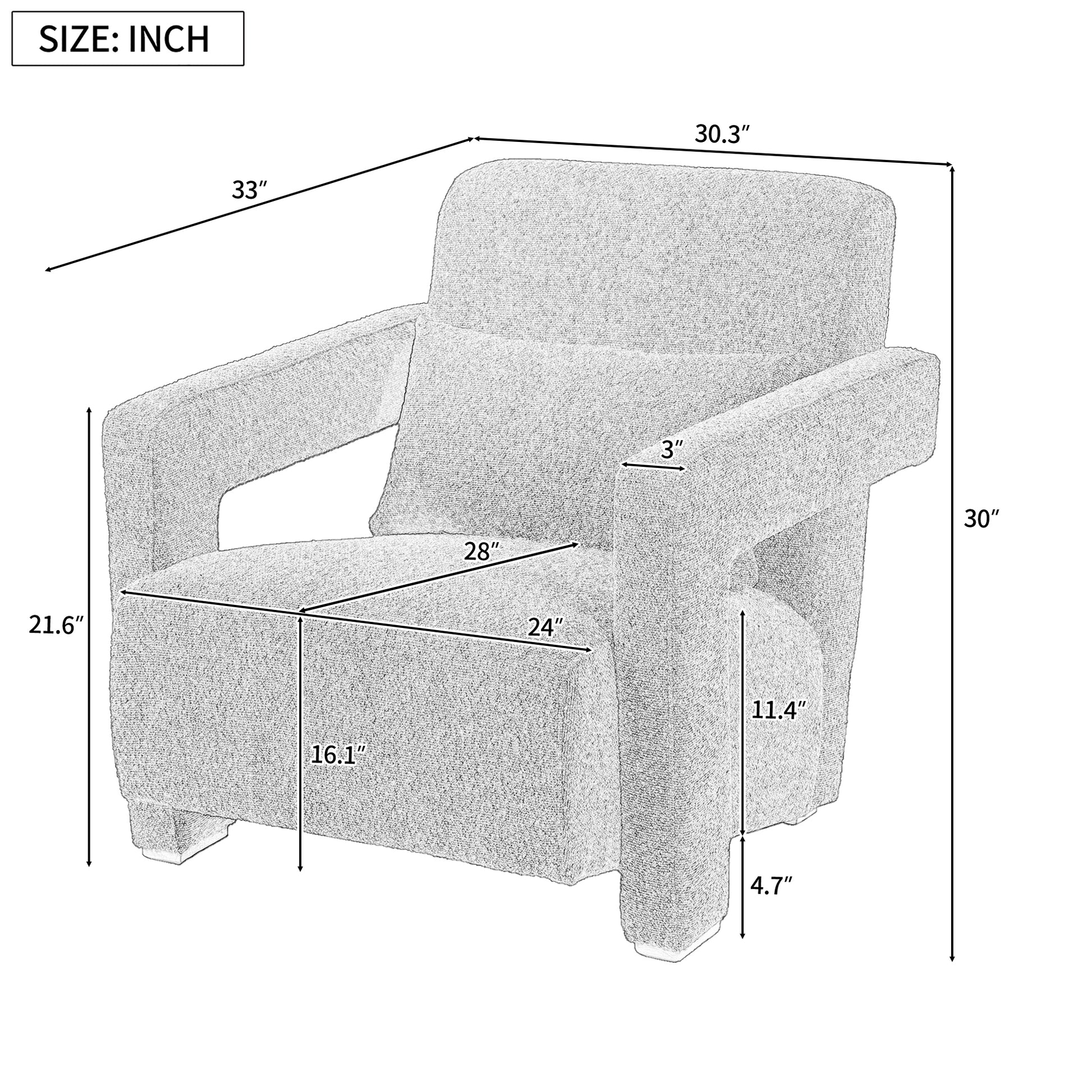 Mirod Sleek Right Angle Armrests, Ergonomic Lumbar Support, Square Wooden Block Legs, Inclined Seat For Comfort, Artistic Statement Piece For Living Room,Bedroom And Study Green Boucle