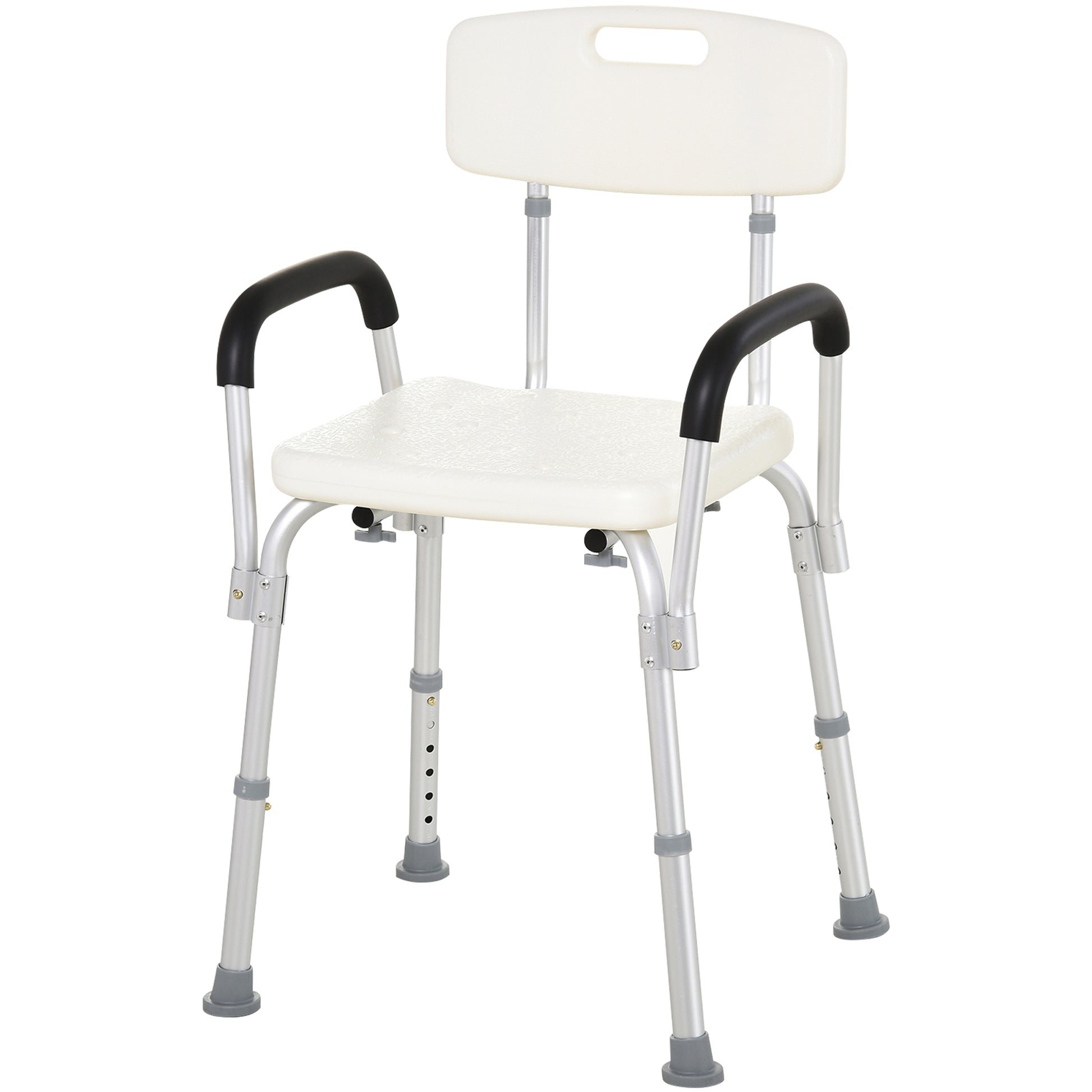 Homcom Shower Chair, Mobility Medical Grade Bath Chair, Adjustable Shower Bench With Removable Armrests For Seniors, Handicap, Disabled White Aluminum