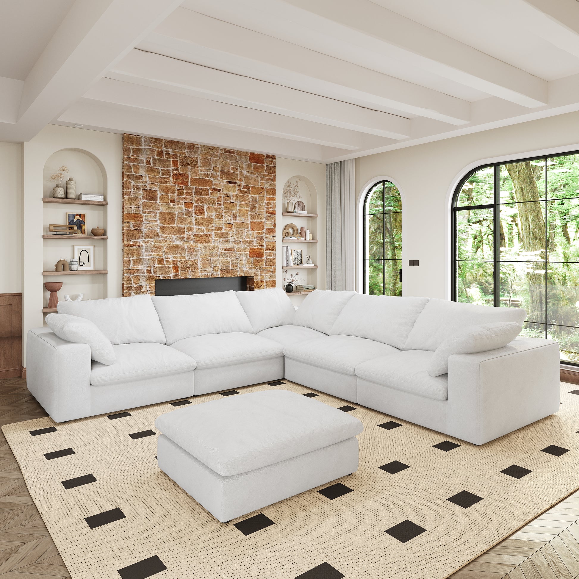 Oversized 160" Cloud Modular Sectional Sofa With Storage Ottomans, V Shaped Minimalist Sofa Couch, 6Seaters Convertible Couch Deep Seat Couches For Living Room 6Seaters White Down Filling,Fabric,Foam 6 Seat