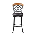 1Pc Pub Height Swivel Chair Faux Leather Upholstered Black Metal Frame Dining Furniture Black Dining Room Metal