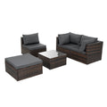 Patio Furniture, Outdoor Furniture, Seasonal Pe Wicker Furniture, 5 Set Wicker Furniture With Tempered Glass Coffee Table Brown Seats 4 Pe Rattan Iron Waterproof Fabric