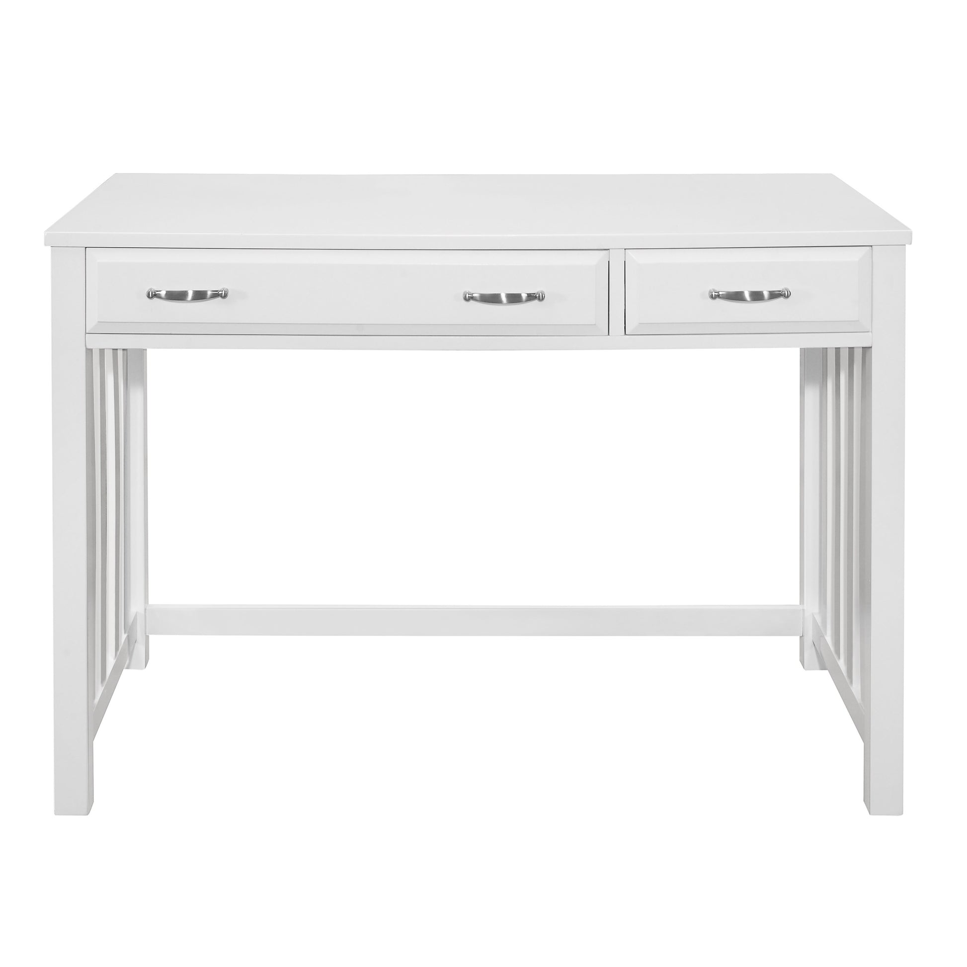 Modern Traditional 1Pc Desk With 2X Drawers White Finish Keyboard Drawer Wooden Furniture White Shelves Rectangular Engineered Wood,Wood