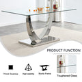Table And Chair Set, Modern Dining Table, Tempered Glass Tabletop And Silver Colored Leg Table, Soft And Comfortable Dining Chair, Perfect For Dinner, Meetings, Home And Office Decor Gray Seats 4 Glass