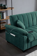 Sofa Bed Sleeper With Storage And One Side Pocket, Usb Charging Port, Swan Velvet Fabric Folding Futon Recliner For Living Room Furniture Apartment Bedroom Office Small Spaces, Green Green Navy Velvet Primary Living Space Medium Soft Modern Rubberwood