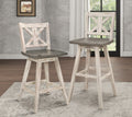 Pub Height Chairs Set Of 2, Distressed Gray And White 360 Degree Swivel Chair Solid Rubberwood Furniture, X Back Bar Chairs White Gray Dining Room Rustic Cross Back Solid Wood