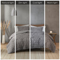 Ruched Fur Down Alternative Comforter Set Queen Grey Polyester