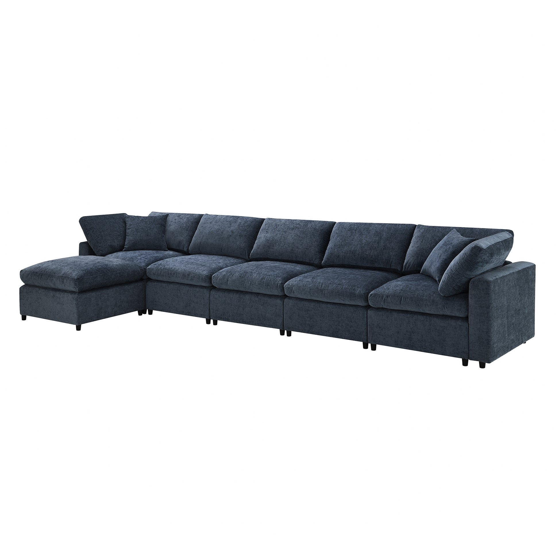 130*65" Modern Modular Cloud Sofa Bed, 6 Seat Chenille Sectional Couch Set With Ottoman,Free Combination,Convertible U Shaped Sleeper Sofa For Living Room, Apartment, 3 Colors Dark Blue Chenille 6 Seat