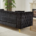 60 Inch Chenille Pull Buckle Design Sofa For Living Room,Buttons Tufted With Copper Nail Decoration Armrest, Modern Couch Upholstered Button And Metal Legs Black Foam Chenille 2 Seat