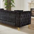 82 Inch Chenille Pull Buckle Design Sofa For Living Room,Buttons Tufted With Copper Nail Decoration Armrest, Modern Couch Upholstered Button And Metal Legs Black Foam Chenille 3 Seat