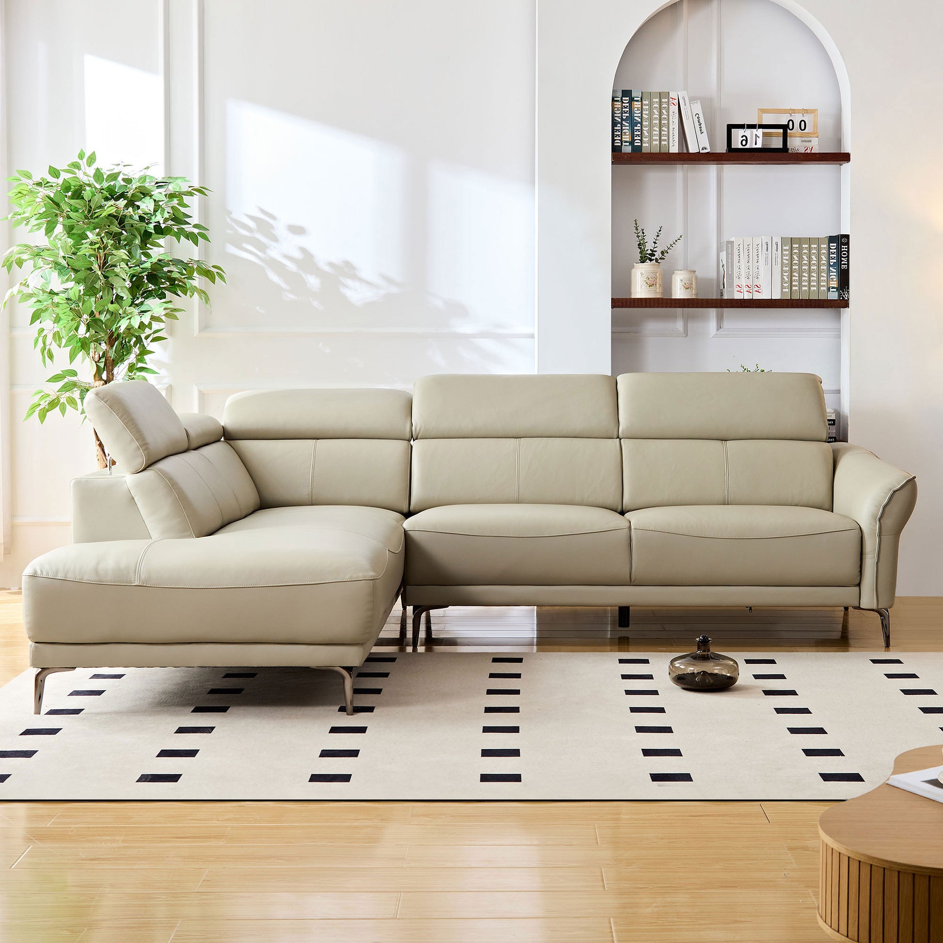 111.42Inch Modern Design L Shaped Deep Sectional Couch,Genuine Leather Sofa With Adjustable Headrests Couch,Minimalist Style Comfy Upholstery Corner Couch With Chaise For Living Room,Apartment,Office Grey Genuine Leather 5 Seat