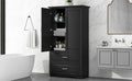 Tall Bathroom Storage Cabinet, Cabinet With Two Doors And Drawers, Adjustable Shelf, Mdf Board, Black Black Mdf