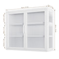 Retro Style Haze Double Glass Door Wall Cabinet With Detachable Shelves For Office, Dining Room,Living Room, Kitchen And Bathroom White Color White Tempered Glass Sheet Metal Plastic