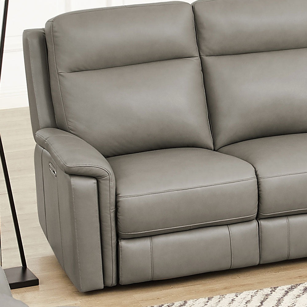 Stanfield Power Headrest Zero Gravity Reclining Sofa Gray Genuine Leather Wood Primary Living Space Medium Firm Tight Back Mid Century Modern Eucalyptus Pillow Top Arms Memory Foam Leather 3 Seat