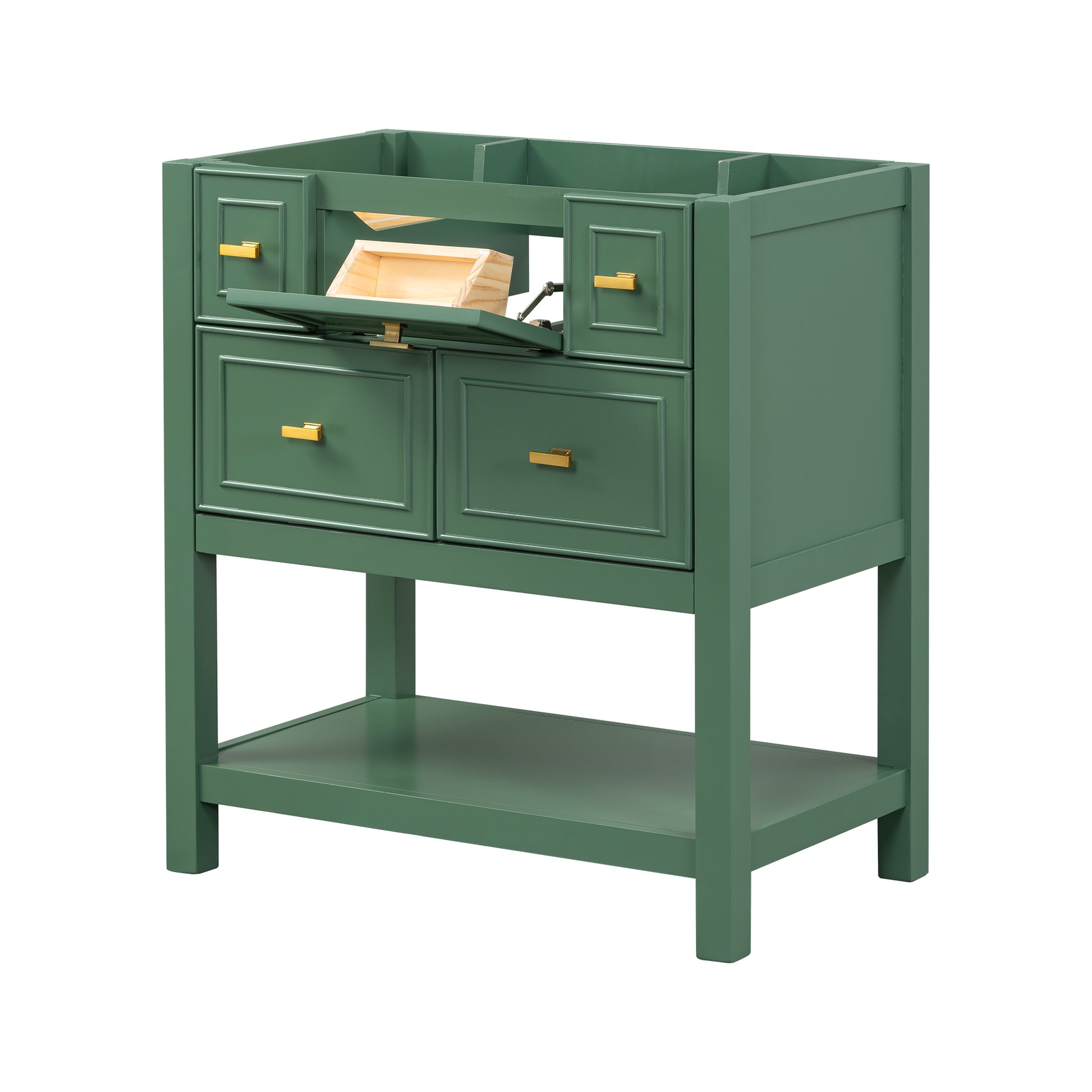 30'' Bathroom Vanity Without Sink, Free Standing Single Vanity With 5 Drawers, Solid Wood Frame Bathroom Storage Cabinet Not Include Basin Sink 4 Green 1 Bathroom Freestanding Modern Solid Wood Mdf Painted