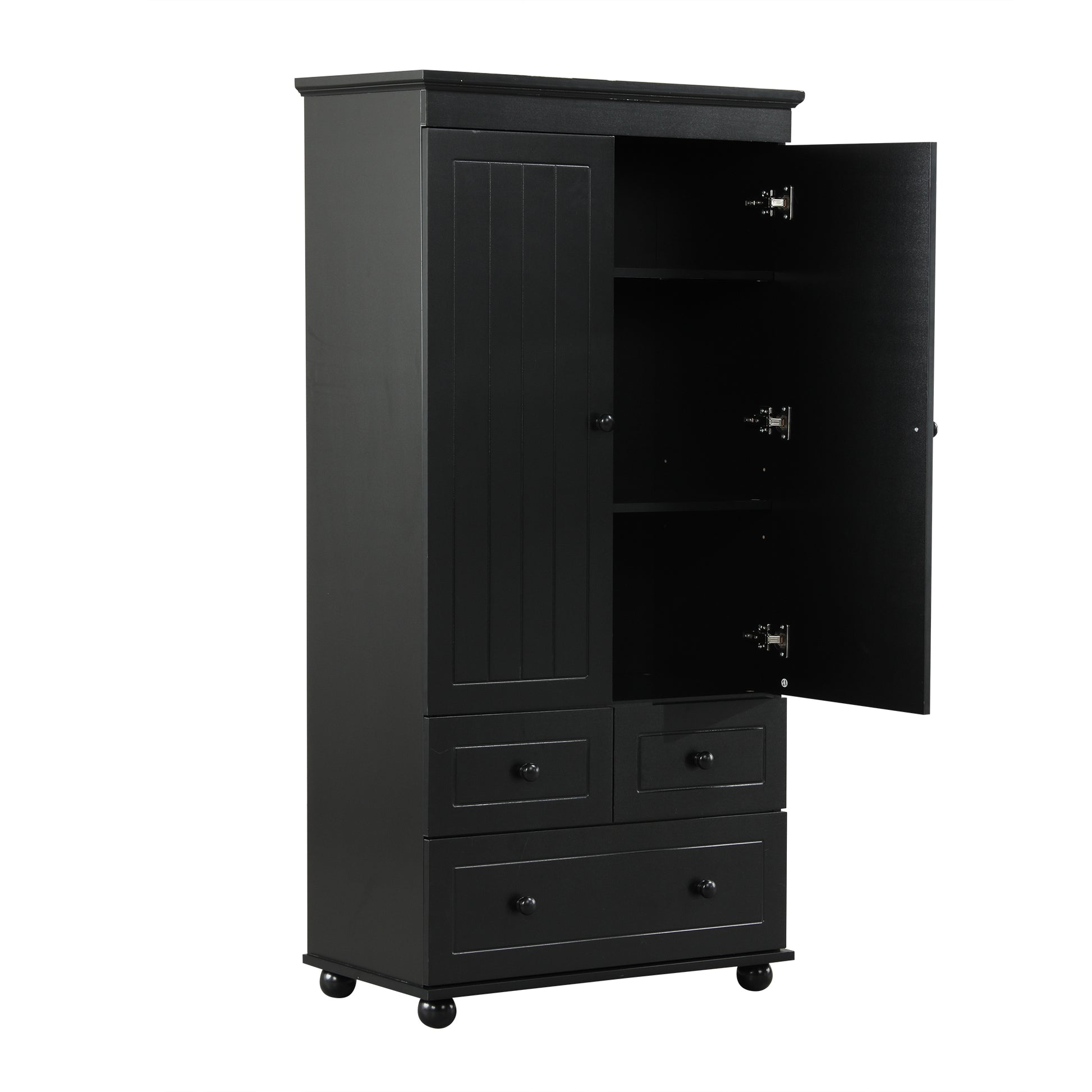 Tall Storage Cabinet With Three Drawers For Bathroom Office, Black Black Mdf