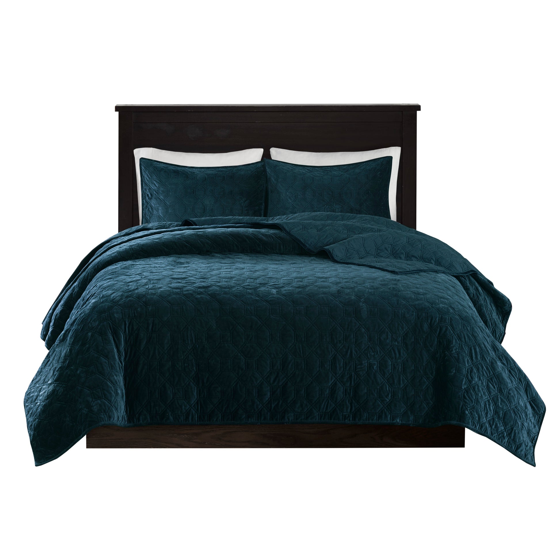 3 Piece Velvet Quilt Set Teal King Cal King King Teal Cotton
