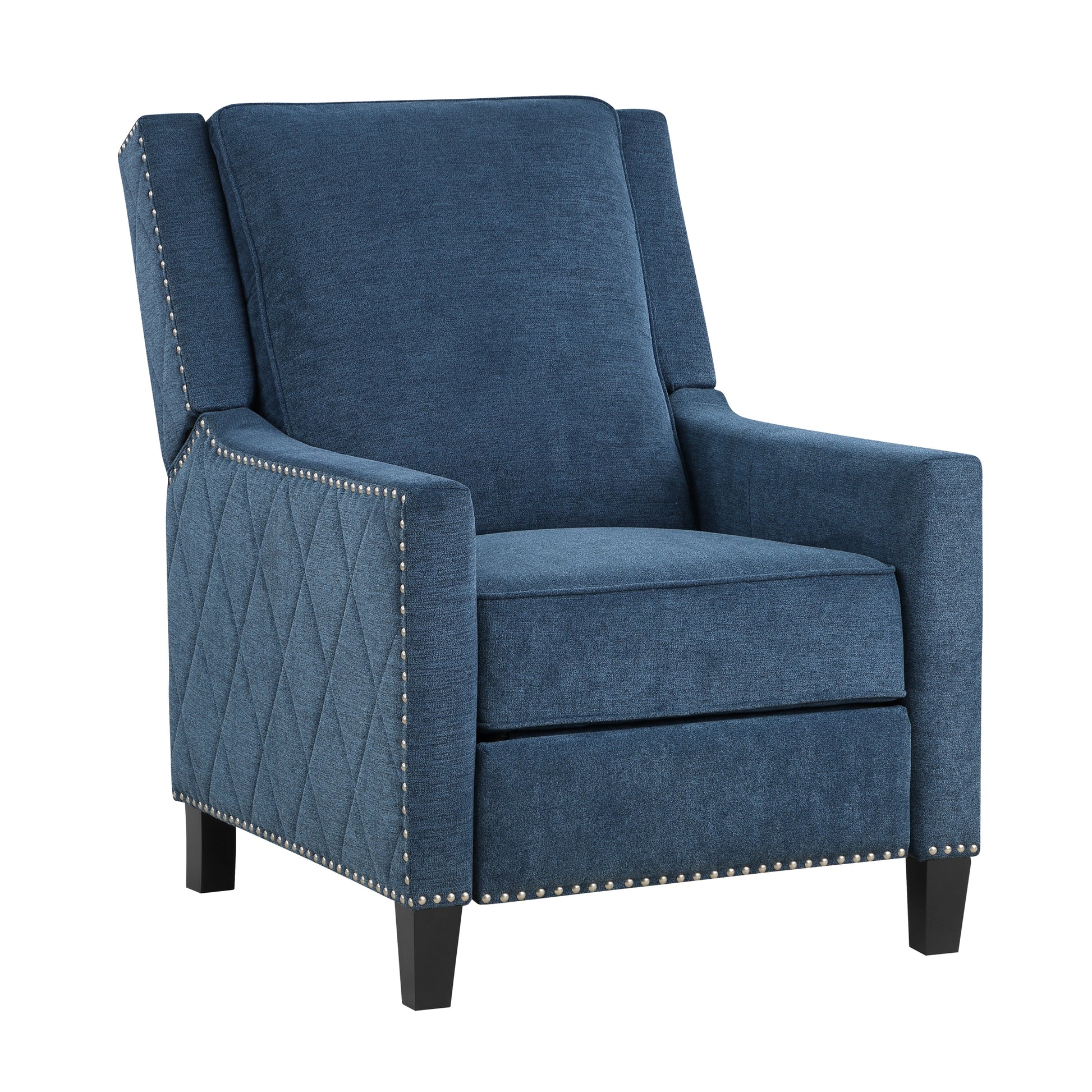 Modern Home Furniture Reclining Chair 1Pc Blue Textured Fabric Upholstered Trim Solid Wood Frame Self Reclining Motion Chair Blue Polyester Wood Modern Solid Wood