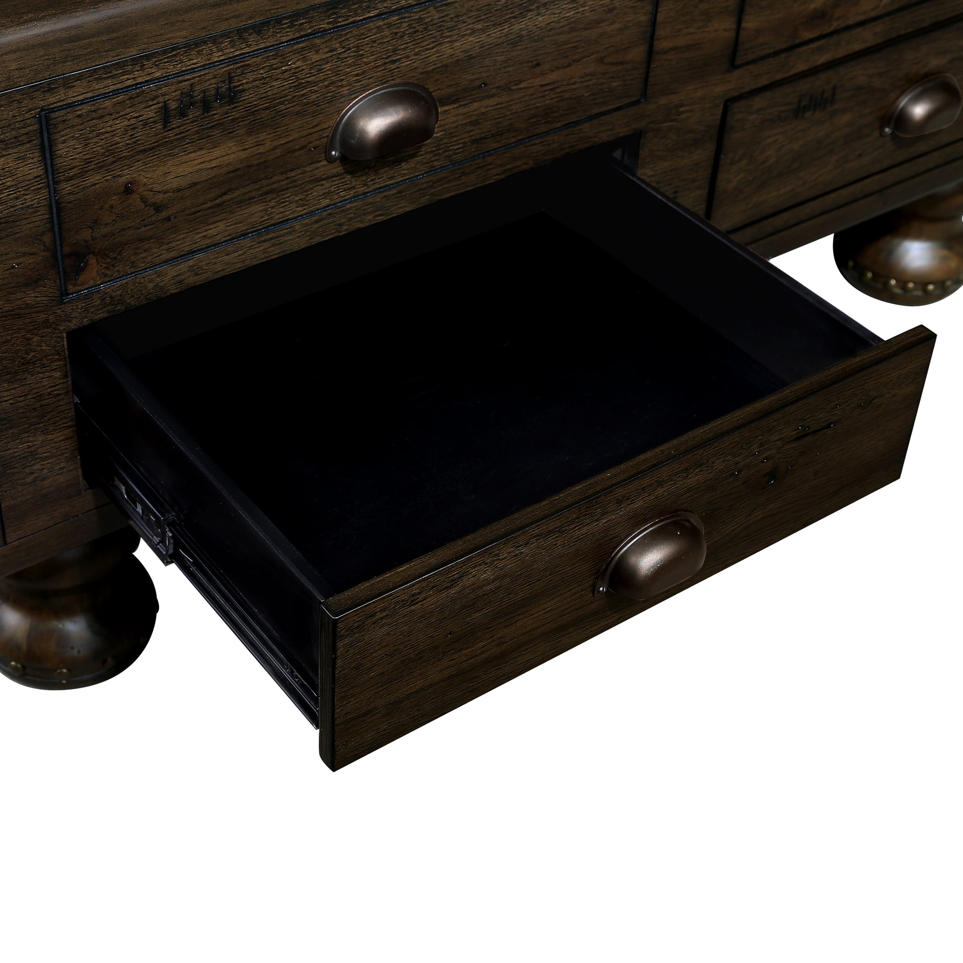 Solid Wood Rectangle Coffee Table For Living Room, 40 Inch Antique Coffee Table With 4 Drawers, Wood Center Table Tea Table With Rivet Decoration Legs.Easy Assembly, Espresso Espresso Pine