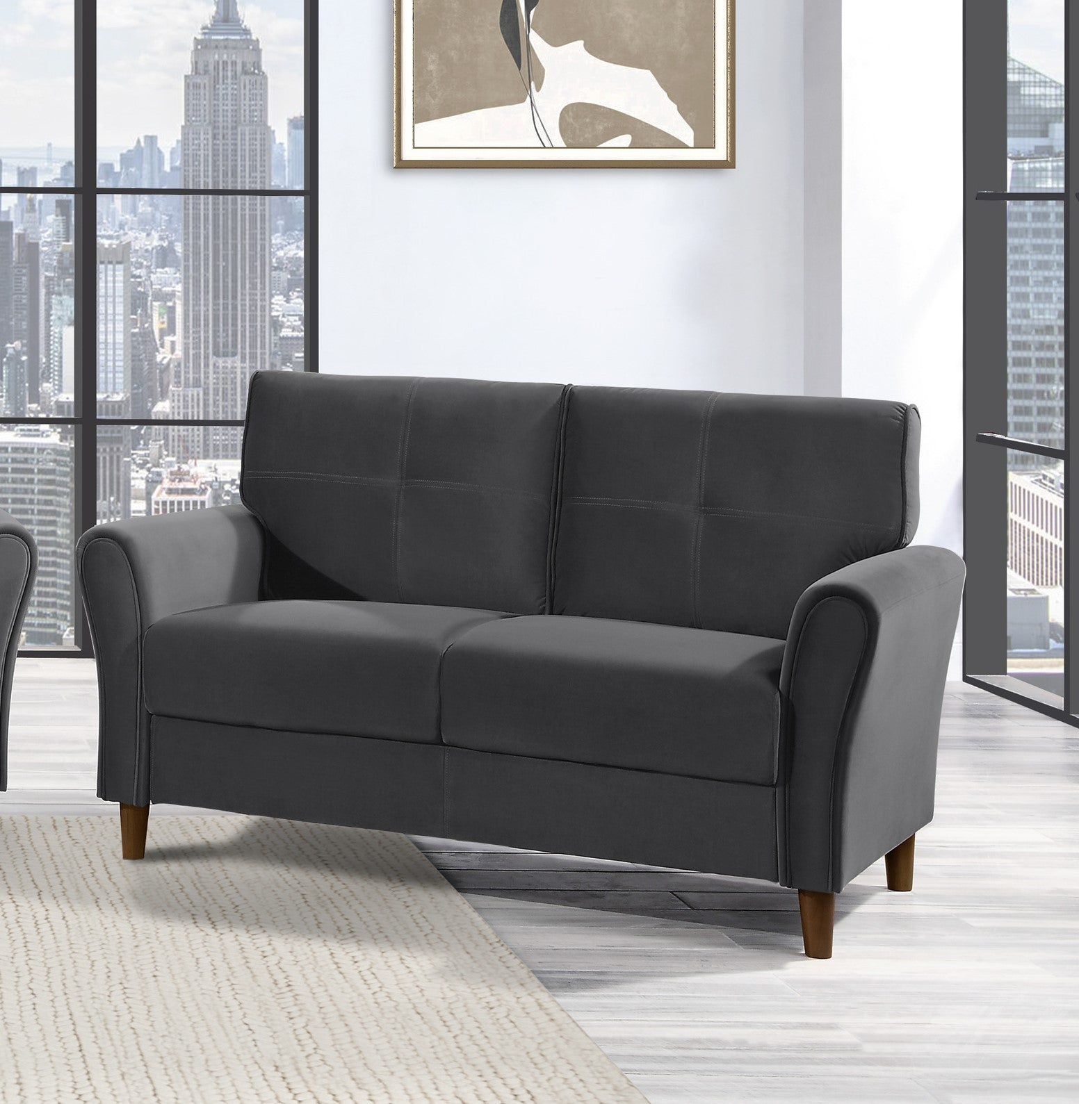 Modern Living Room Sofa Set 2Pcs Comfort Sofa Loveseat Plush Seatbacks Tufted Detail Gray Velvet Upholstery Solid Wood Frame Furniture Gray Velvet Wood Primary Living Space Modern Flared Arms Solid Wood 5 Seat