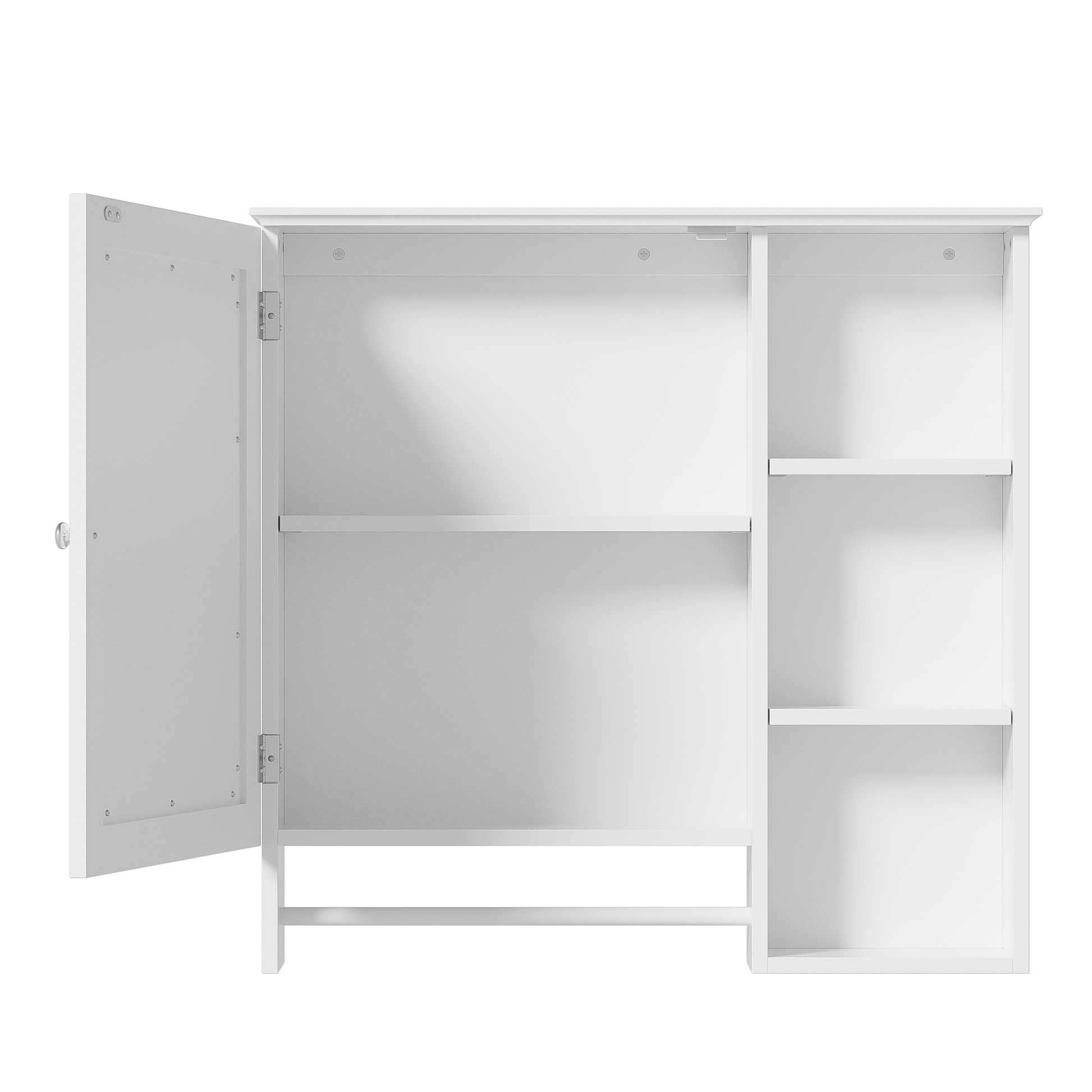 Wall Mounted Bathroom Storage Cabinet, Medicine Cabinets With Large Mirror Door, Adjustable Shelves And Three Open Storage Levels Not Include Bathroom Vanity White 1 5 Mirror Included Bathroom Wall Mounted Mdf Glass Painted