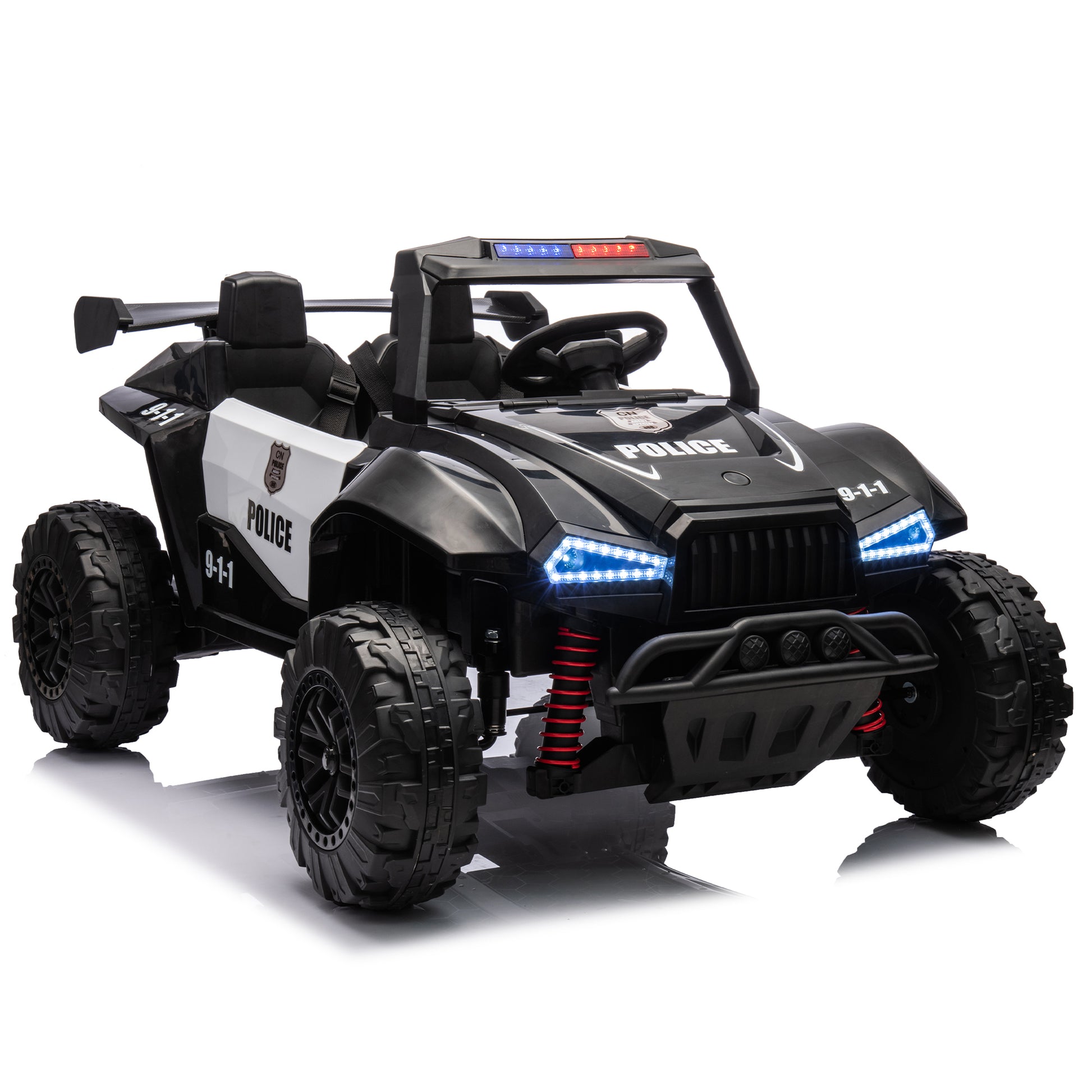 24V Two Seater Kids Ride On Electric Car W Parents Control,Seat Width 20.47In,2Wd,Four Wheel Suspension,The Police Car With A Megaphone,Power Display,Bluetooth,Mp3,Usb Tf,Music,Led Lights For Kids. Black Polypropylene