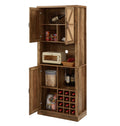 76 Inch Tall Rustic Oak Color Farmhouse Kitchen Faux Rattan Wine Cabinet, Kitchen Bar Cabinet With Square Compartmentslarge Wooden Faux Rattan Storage Cabinet With Barn Doors And Microwave Shelves Oak Particle Board Mdf