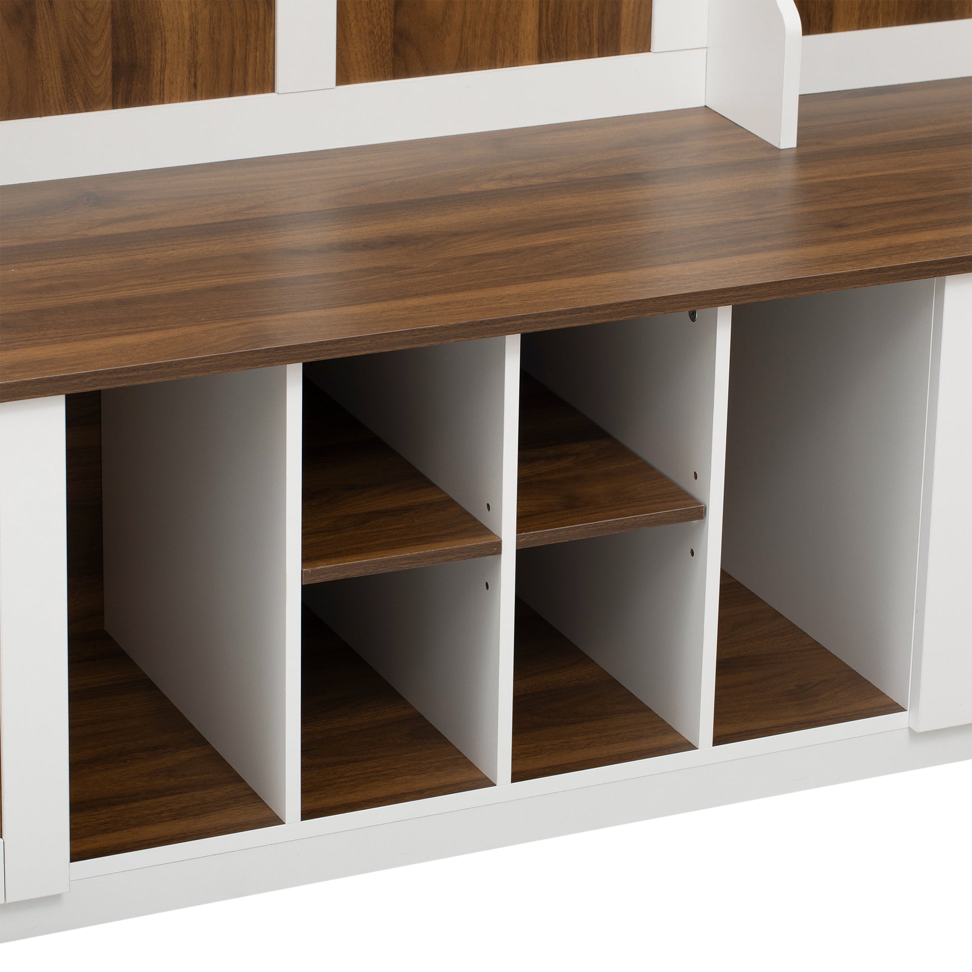 5 In 1 Entryway Bench With Coat Rack, 7 Sturdy Hooks, 2 Spacious Drawers And Adjustable Shelves, 58.8'' Wide Hall Tree With Metal Handles For Hallway, Entryway, Living Room Brown White Mdf