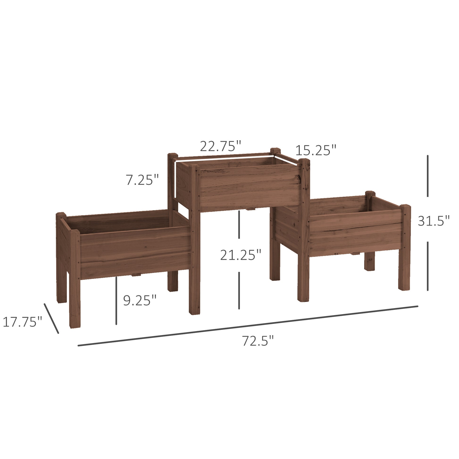 Outsunny Raised Garden Bed With 3 Planter Box, Elevated Wooden Plant Stand With Drainage Holes, For Vegetables, Herb And Flowers, Coffee Coffee Wood